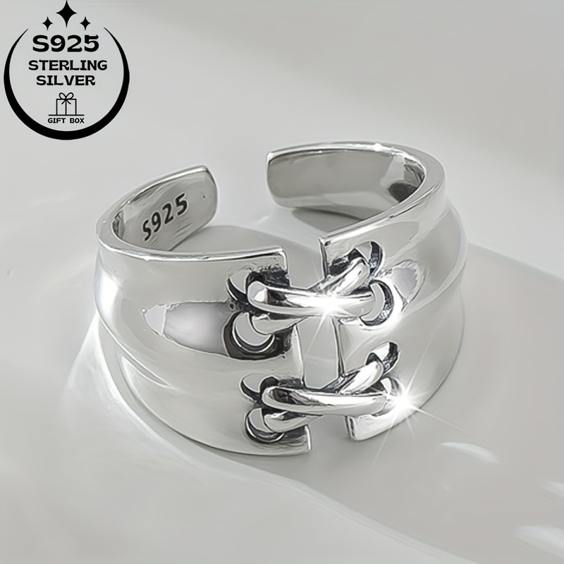 925 Silver Knotted Wide Band Women's Ring - Adjustable